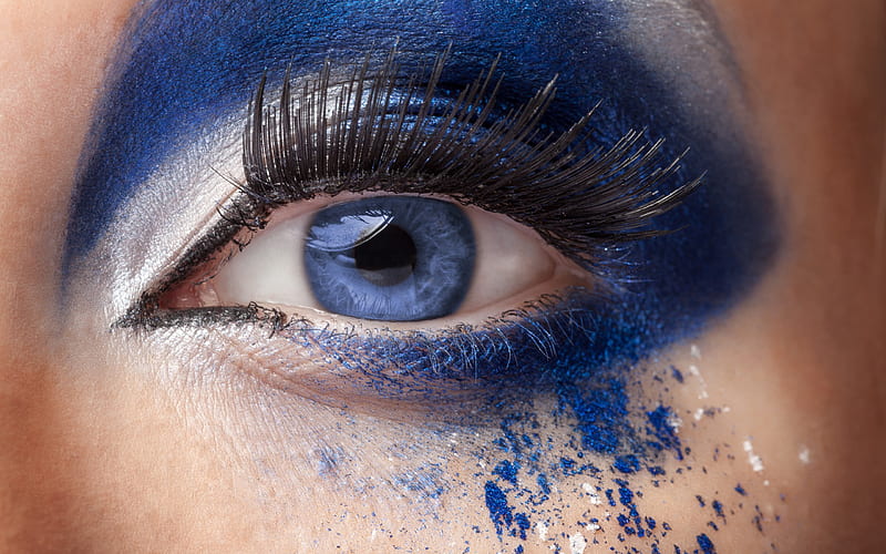 female eye, make-up concepts, blue eyes, blue make-up, beautiful woman, HD wallpaper