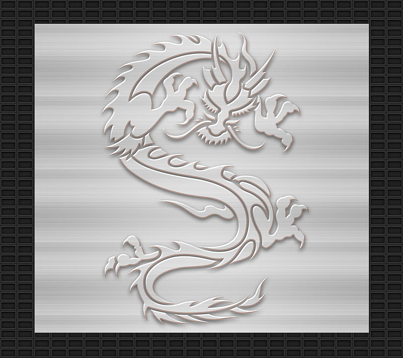 Tribal Dragon, black, desenho, dragon, engraved, silver, steel, tattoo, tribal, HD wallpaper