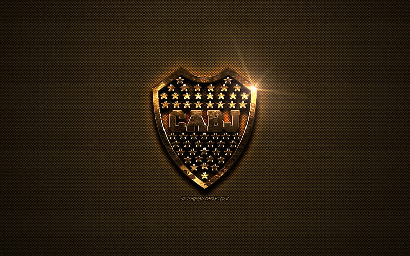 Boca Juniors, golden logo, Argentinean football club, golden emblem, Buenos Aires, Argentina, Argentina Super League, golden carbon fiber texture, football, HD wallpaper