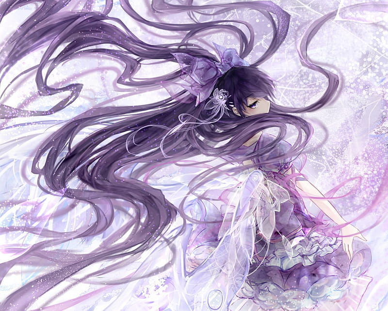 purple hair, long hair, Yatogami Tohka, Date A Live, Light Novel, purple  background, purple, anime girls, anime, edit, city, building, glowing eyes,  city lights, night, Japanese