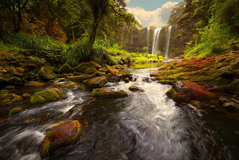 My Place, waterfall, forest, nature, river, HD wallpaper