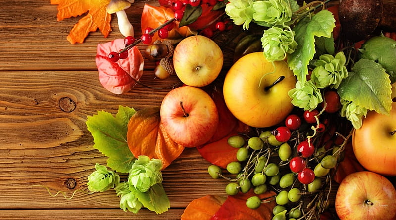 Harvest Time, fall, autumn, harvest, food, apples, olives, market, leaves, Thanksgiving, berries, mushrooms, Firefox Persona theme, HD wallpaper