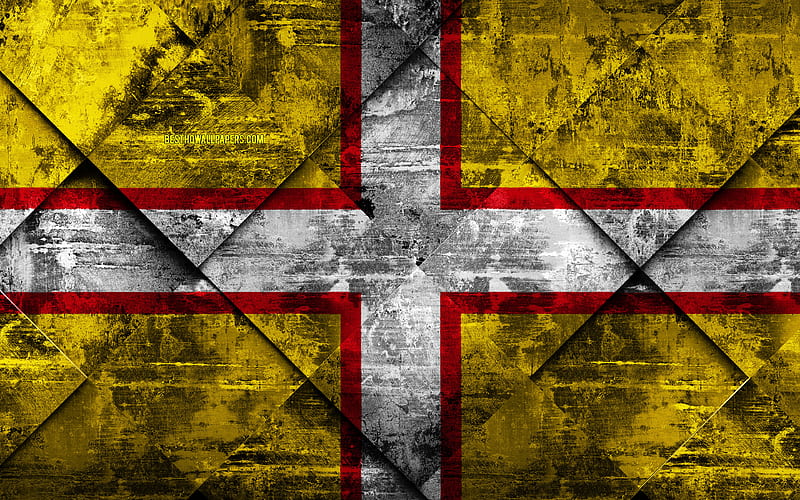 Flag of Dorset grunge art, rhombus grunge texture, Counties of England, Dorset flag, England, national symbols, Dorset, United Kingdom, creative art, HD wallpaper