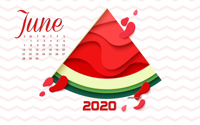 2020 June Calendar, summer 2020 calendar, watermelon, summer art, June 2020 Calendar, summer background, June, HD wallpaper