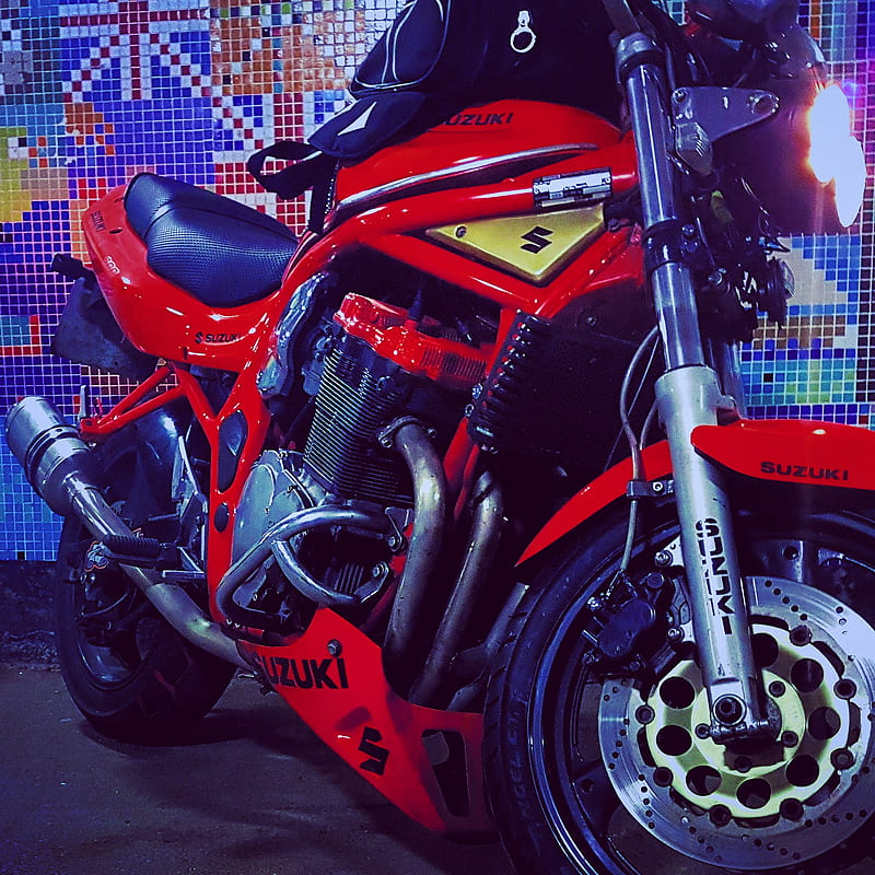 Bandit, bikelife, biker, motorcycle, red, wheelie, HD wallpaper