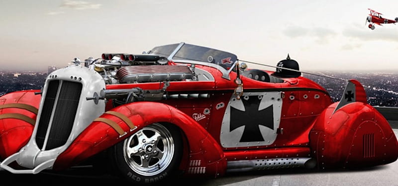 The Red Baron Special, red, fantasy, special, baron, car, ww1, fast, HD wallpaper
