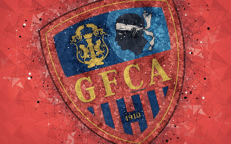 Gazelec Ajaccio, GFC Ajaccio logo, geometric art, French football club, red abstract background, Ligue 2, Ajaccio, France, football, creative art, HD wallpaper