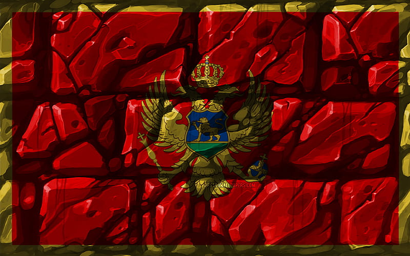 Montenegrin flag, brickwall European countries, national symbols, Flag of Montenegro, creative, Montenegro, Europe, Montenegro 3D flag, HD wallpaper