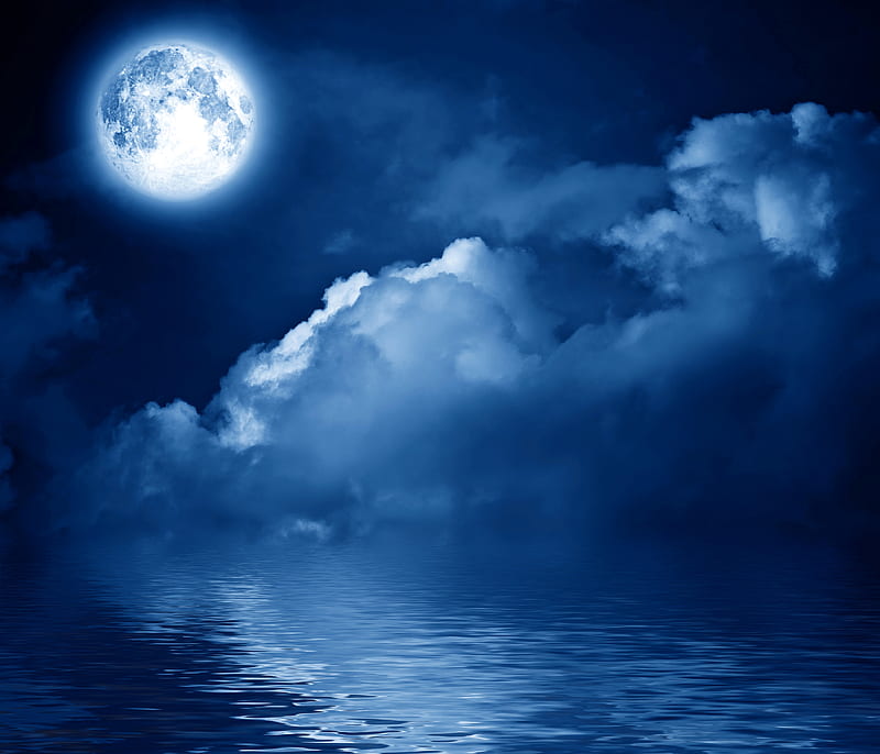 Moonlight, moon, water, cloud, moon, sky, whit, night, HD wallpaper