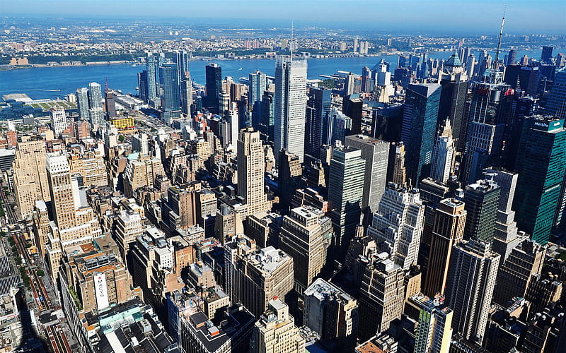 New York, city panorama, Manhattan, skyscrapers, business centers, skyline, USA, HD wallpaper