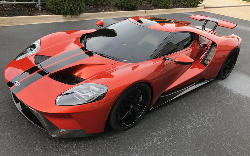 Ford GT, 2017, HRE Wheels, sports car, supercar, red gt, American cars, tuning, Ford, HD wallpaper