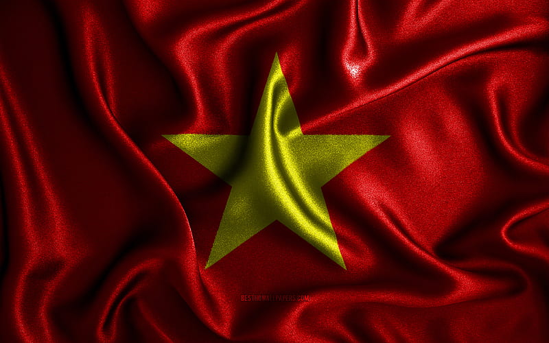 Vietnamese flag silk wavy flags, Asian countries, national symbols, Flag of Vietnam, fabric flags, Vietnam flag, 3D art, Vietnam, Asia, Vietnam 3D flag, HD wallpaper