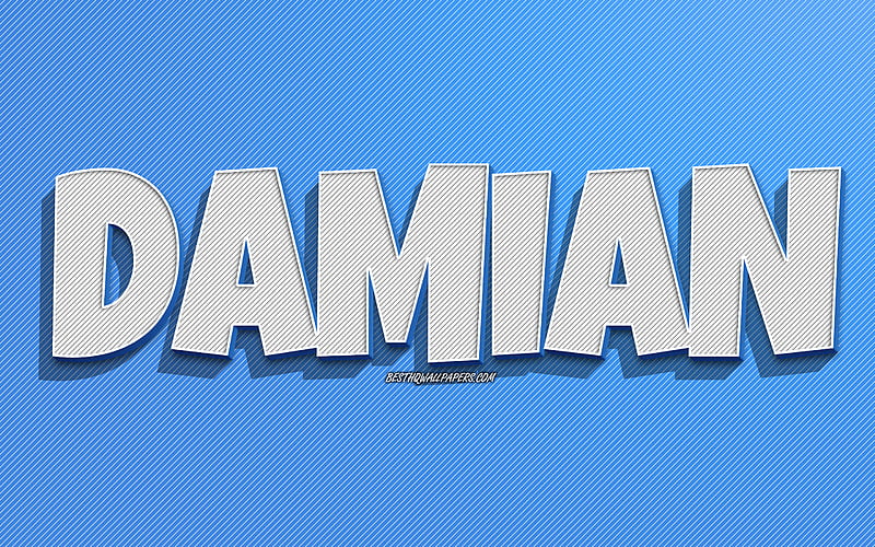 Damian, blue lines background, with names, Damian name, male names, Damian greeting card, line art, with Damian name, HD wallpaper