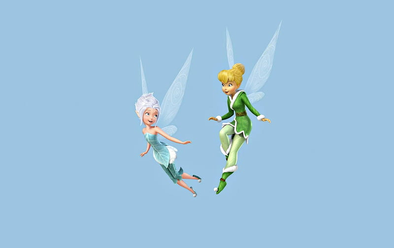 Periwinkle and TinkerBell, wings, movie, tinker bell, secret of the wings, fantasy, green, periwinkle, fairy, disney, blue, HD wallpaper