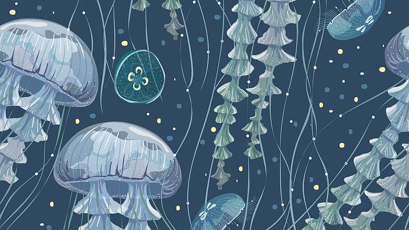 Jellyfish, pattern, water, texture, summer, paper, alyona vorotnikova, blue, vara, HD wallpaper