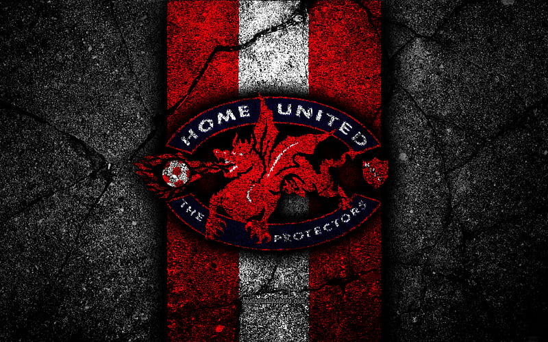 Home United FC, emblem, Singapore Premier League, black stone, soccer, Asia, football club, Singapore, logo, Home United, asphalt texture, FC Home United, HD wallpaper