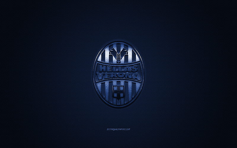 Hellas Verona FC, Italian football club, Serie A, blue logo, blue carbon fiber background, football, Verona, Italy, Hellas Verona logo, HD wallpaper
