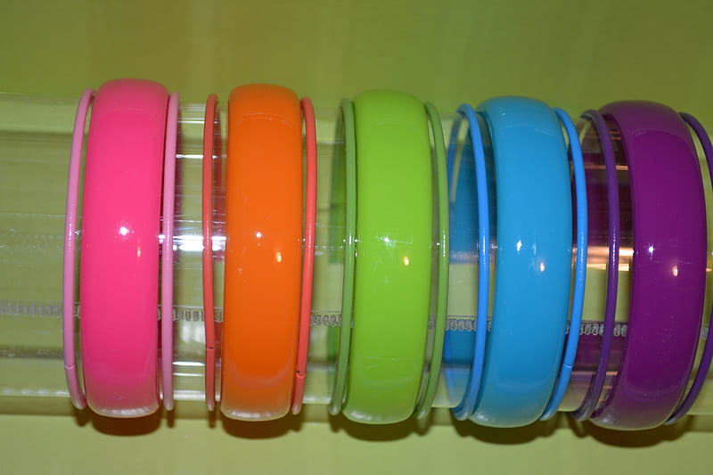Rainbow bangles, pretty, bright colours, colourful, craft, rainbow, bangles, HD wallpaper