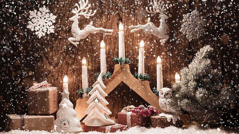Candle Christmas Decoration Gift Owl Reindeer Snow Snowflake Tree Snowflake, HD wallpaper
