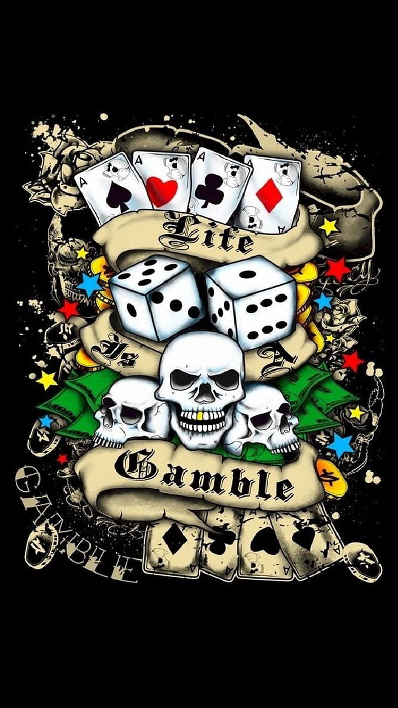 ed hardy gamble, ed hardy, poker, skull, HD phone wallpaper