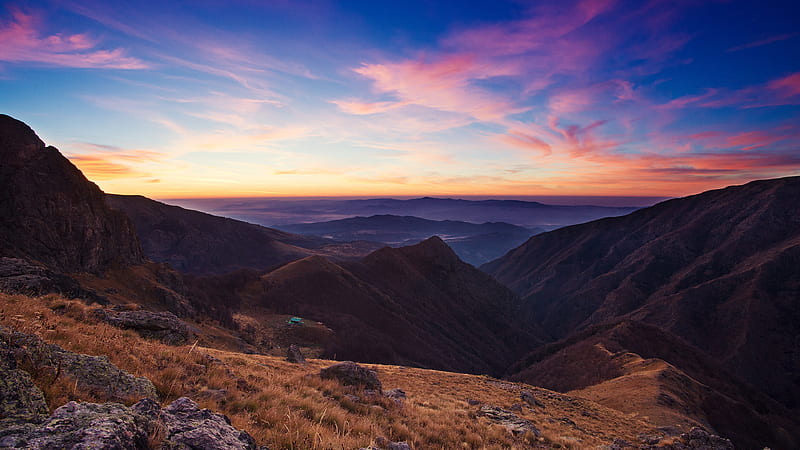 Balkans sunset, mountains, Bulgaria, HD wallpaper