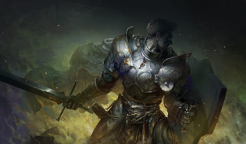 Fantasy, Knight, Armor, Shield, Sword, Warrior, HD wallpaper