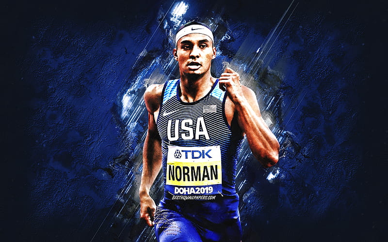 Michael Norman, American sprinter, USA national team, blue stone background, USA, American athlete, HD wallpaper