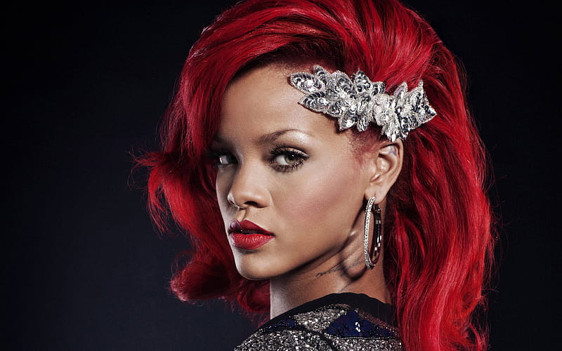 Rihanna portrait, face, american singer, hoot, red hair, American star, USA, Robyn Rihanna Fenty, HD wallpaper