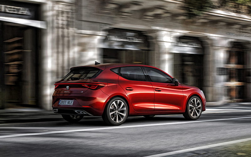2020, Seat Leon, exterior, rear view, red hatchback, new red Leon, spanish cars, Seat, HD wallpaper