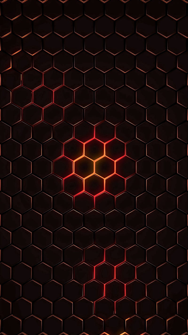 hexagons, cells, texture, glow, dark, HD phone wallpaper