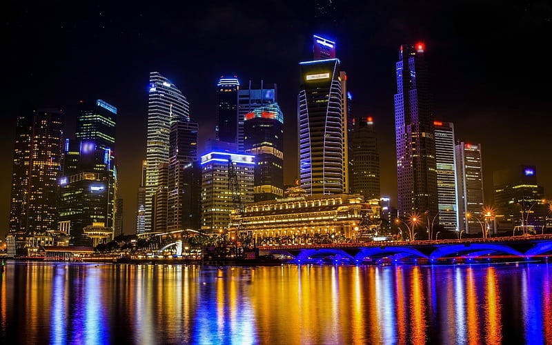 Thailand, Bangkok, skyscrapers, night, tall buildings, modern city, city lights, HD wallpaper