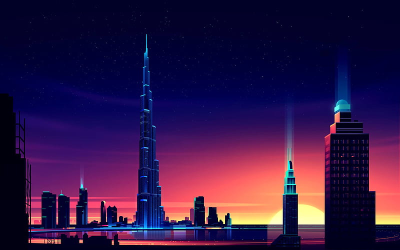 Dubai Burj Khalifa Minimalist, dubai, burj-khalifa, minimalism, minimalist, artist, artwork, digital-art, world, city, neon, HD wallpaper
