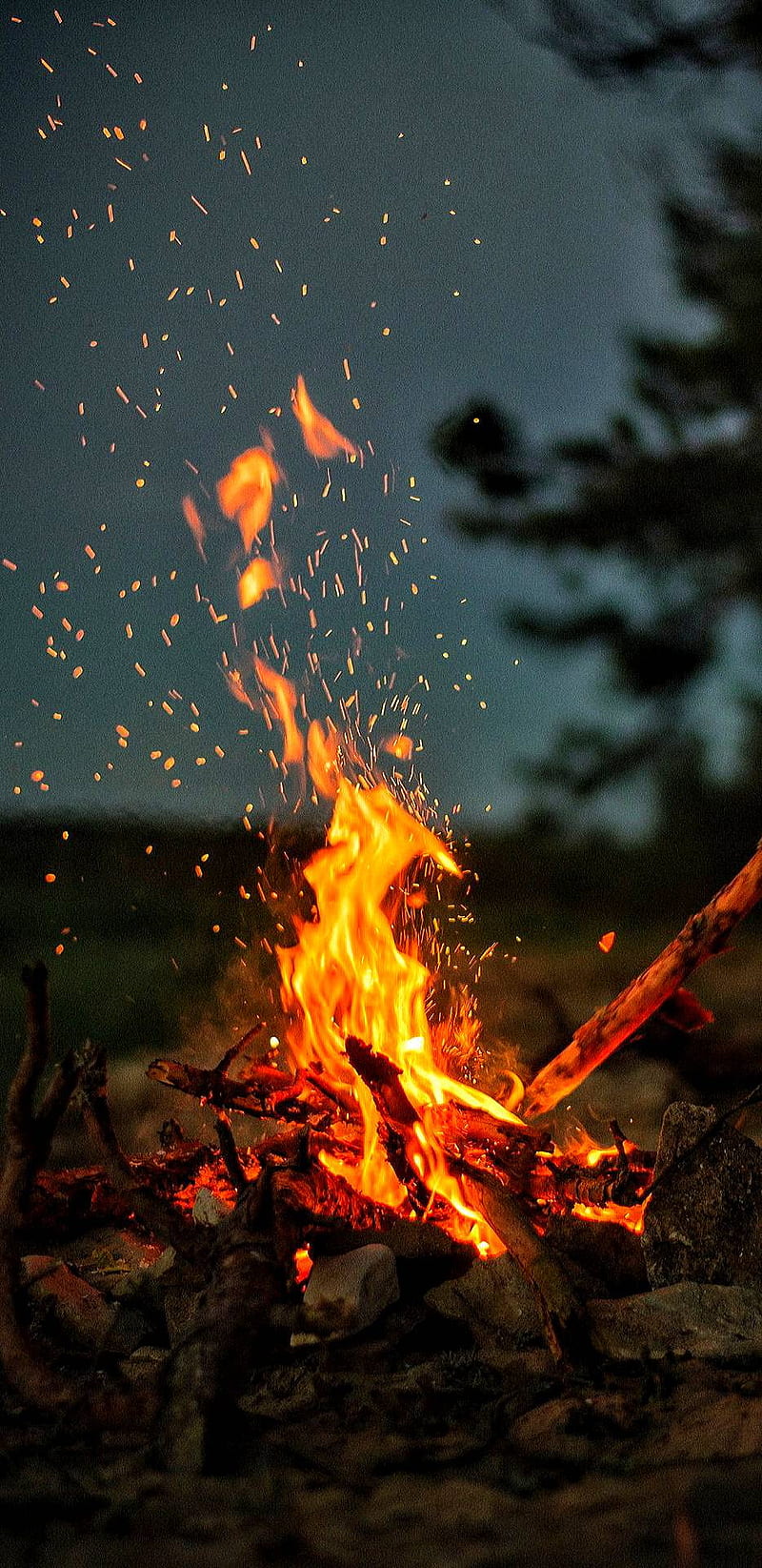 Fire, black, camping, cosmic, fantasy, final, flame, galaxy, red, space, twin, HD phone wallpaper