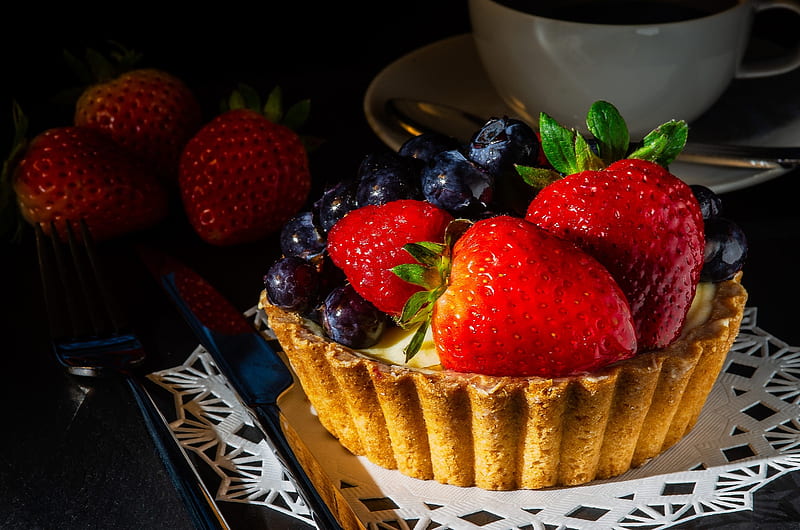 ❤️, Dessert, Napkin, Cupcake, Strawberries, HD wallpaper