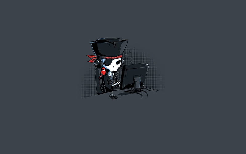 hacker, minimal, gray background, bones, skeleton, pirate, creative, HD wallpaper