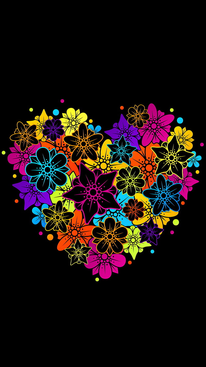 Flowery Heart, abstract, colorful, flowers, heart, HD phone wallpaper