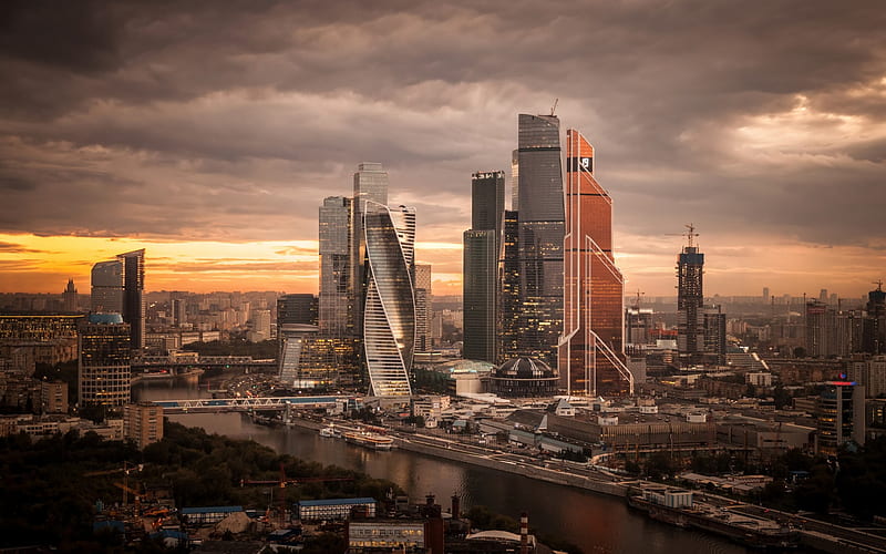 Moscow City, skyscrapers, business center, modern architecture, Moscow, Russia, HD wallpaper