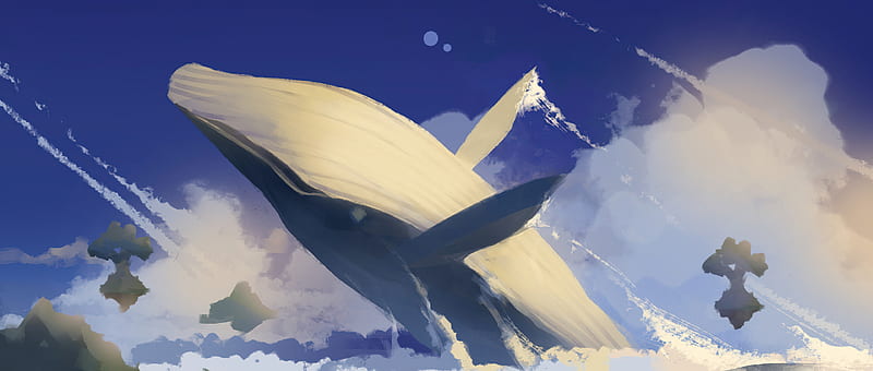 ArtStation - An Awe-Inspired Girl & Boy Look At Whale In The Sky