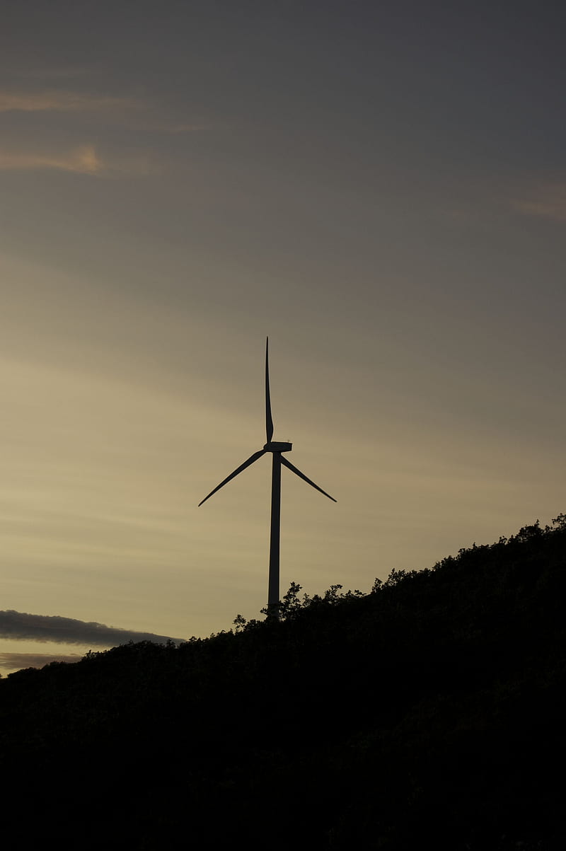 wind farm, turbine, silhouette, slope, twilight, dark, HD phone wallpaper