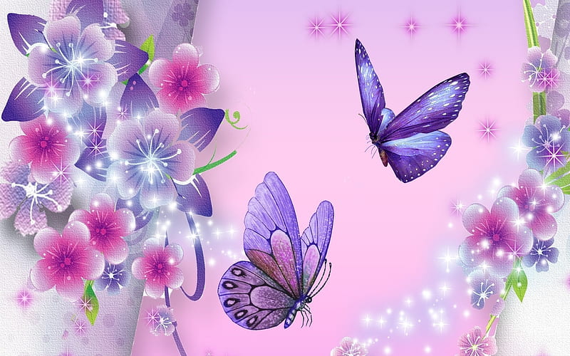 Butterflies and Flowers, flowers, leaves, wings, butterflies, HD wallpaper