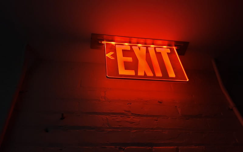 Exit sign, red neon sign, night, red lights, exit, HD wallpaper