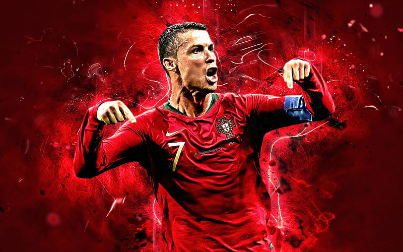 CR7, goal, Cristiano Ronaldo, Portugal National Team, soccer, neon lights, football stars, Portuguese football team, Ronaldo, HD wallpaper
