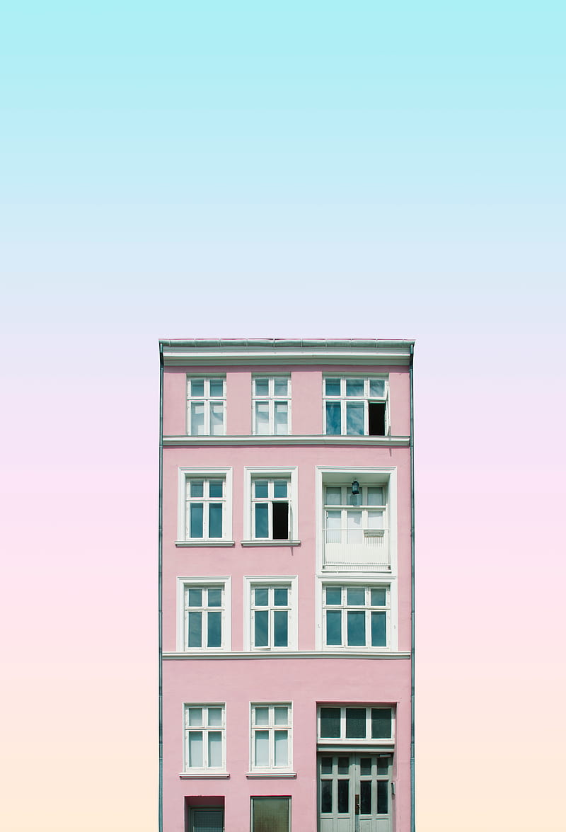 building, facade, pink, architecture, minimalism, HD phone wallpaper