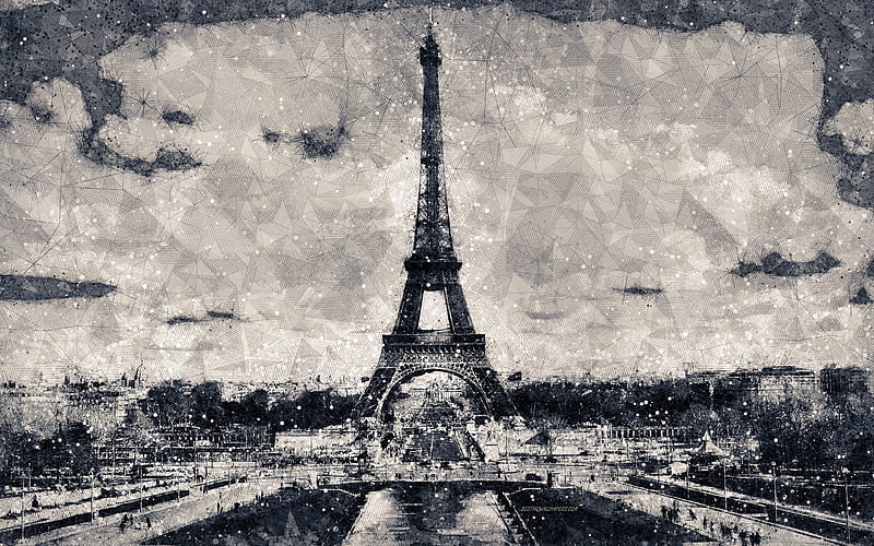 Paris, Eiffel Tower creative geometric cityscape, art, retro style, France, sights, Paris landmarks, HD wallpaper