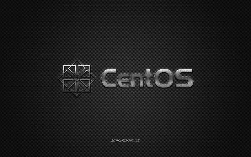CentOS logo, silver shiny logo, CentOS metal emblem, for CentOS devices, gray carbon fiber texture, CentOS, brands, creative art, HD wallpaper
