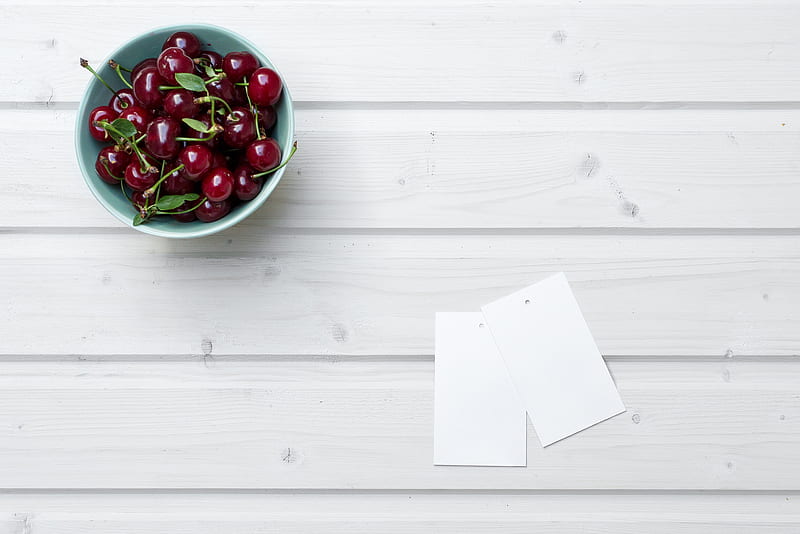 cherries in bowl beside paper, HD wallpaper