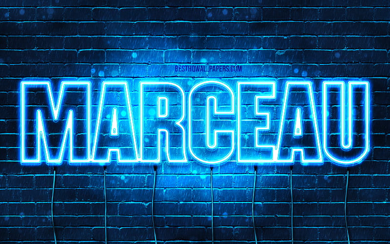 Marceau with names, Marceau name, blue neon lights, Happy Birtay Marceau, popular french male names, with Marceau name, HD wallpaper