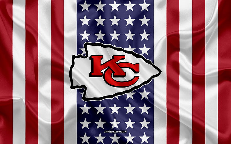 Kansas City Chiefs logo, emblem, silk texture, American flag, American football club, HD