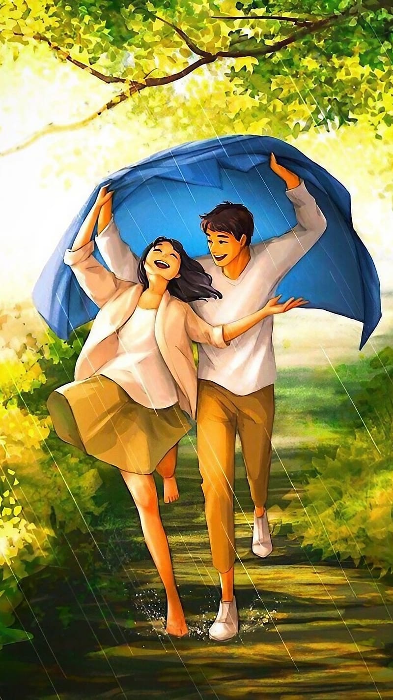 Boy And Girl Love, Couple Running In The Rain, love, caring, HD phone wallpaper