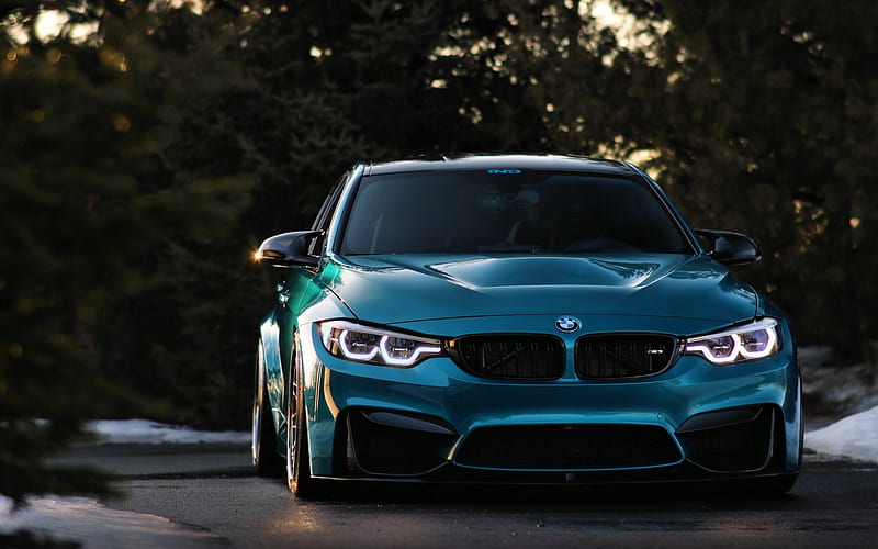 BMW M3, 2018, F80, blue sports coupe, front view, tuning m3, racing car, BMW, HD wallpaper